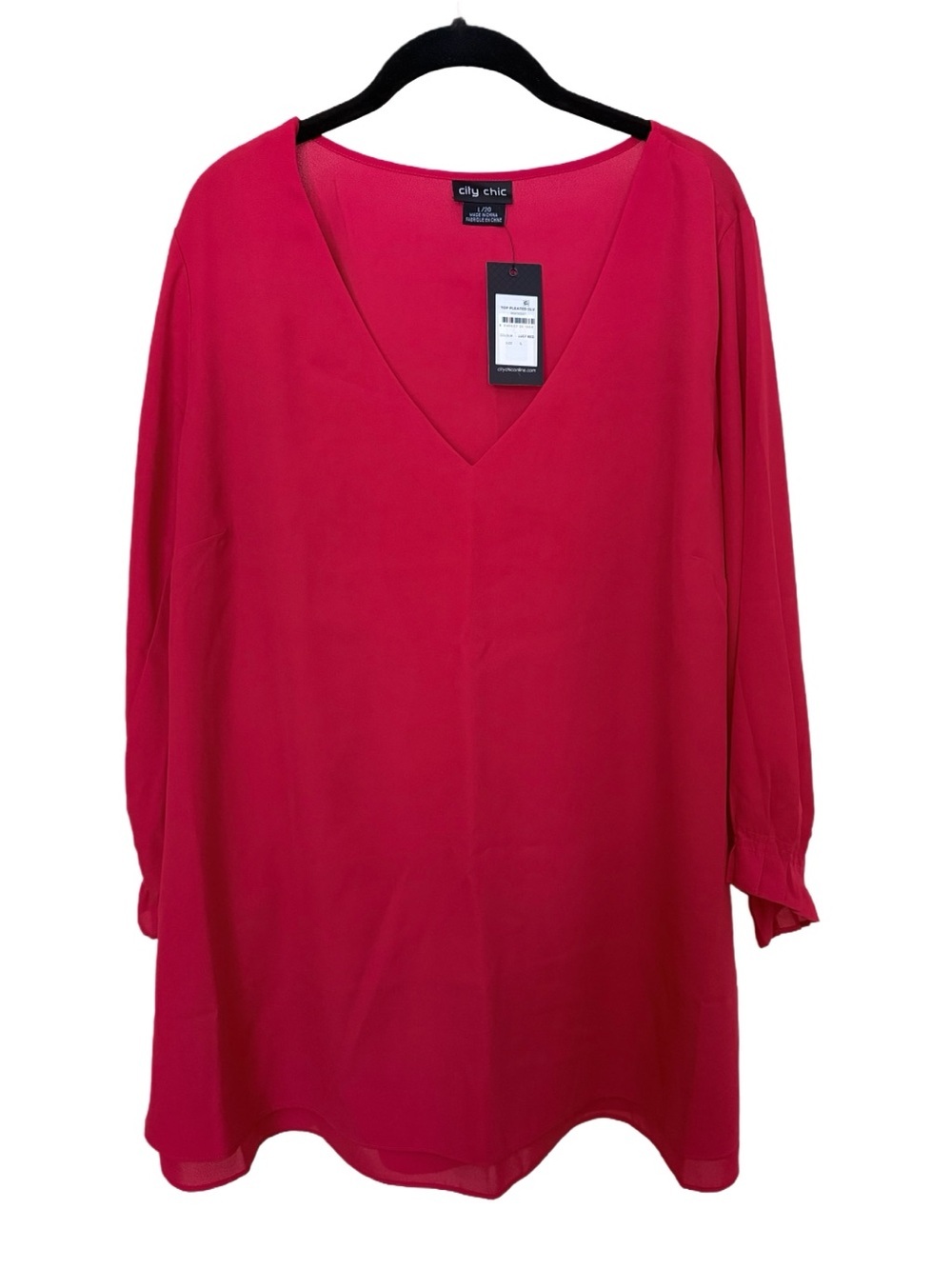 NWT City Chic Pleated Sleeve Tunic Top, Size L/20, Lust Red
